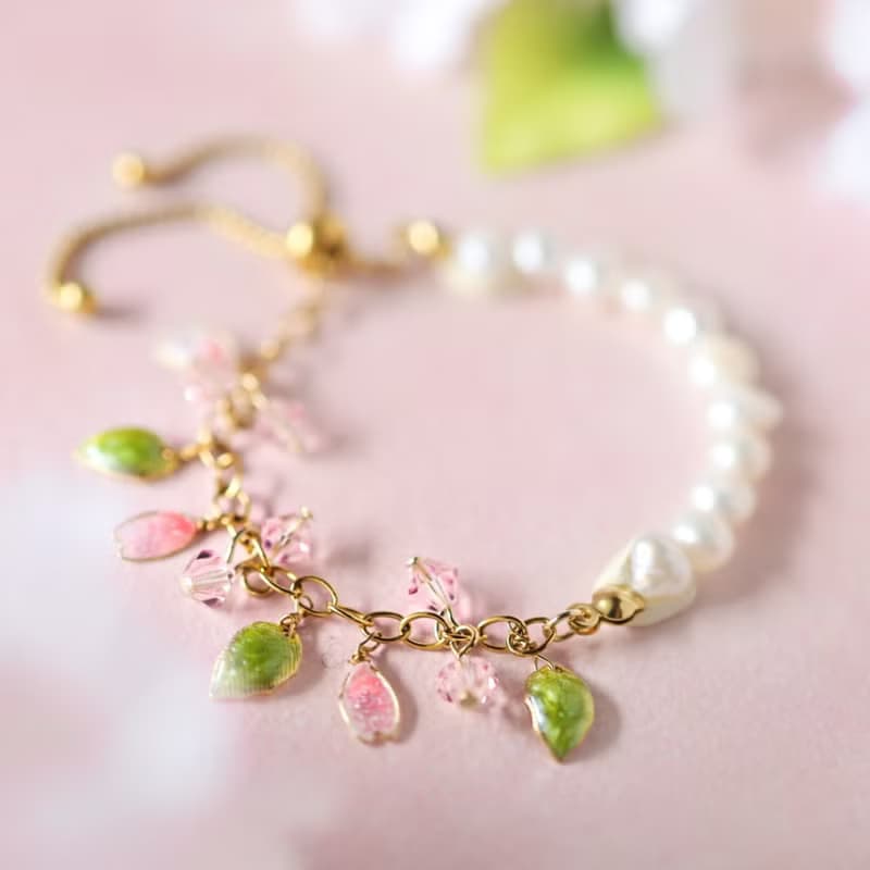 淡水パールと桜の花びらのブレスレット