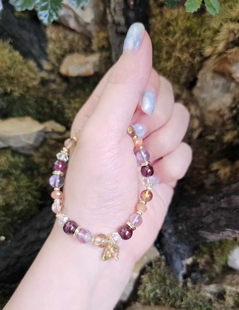 焰曜之環-五行屬火手鍊/紫牙烏紅石榴/紅銅鈦晶/太陽石/紫水晶/
