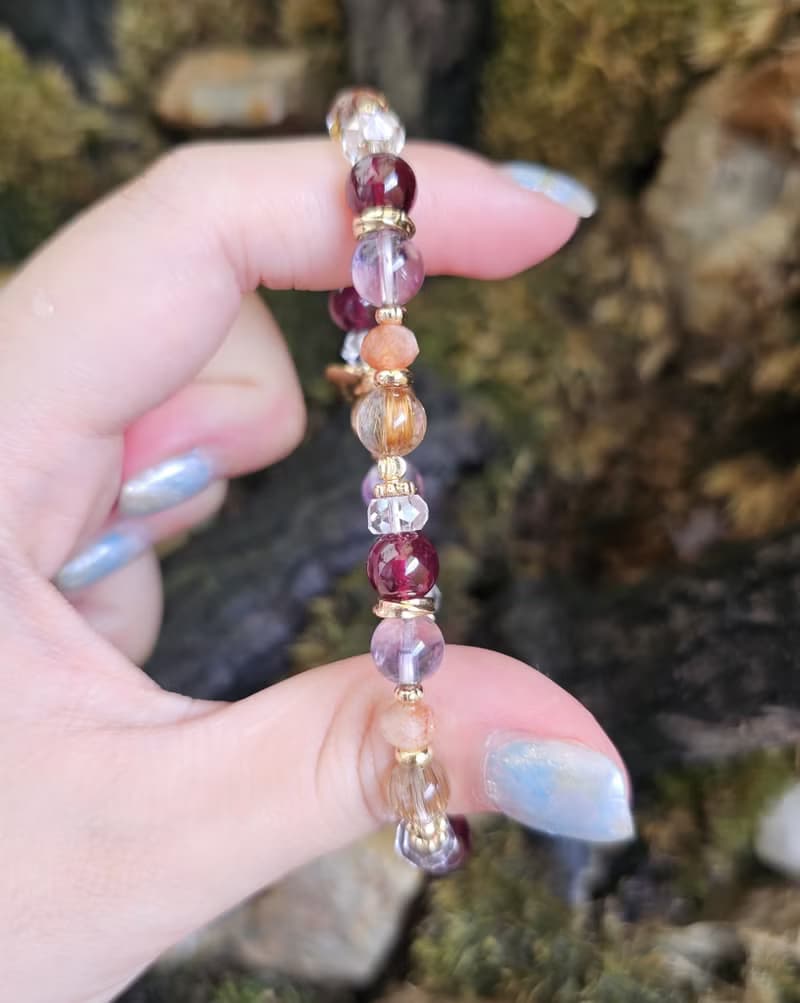 焰曜之環-五行屬火手鍊/紫牙烏紅石榴/紅銅鈦晶/太陽石/紫水晶/