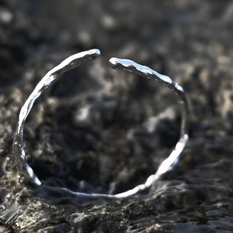 流 lyou 水之形 925純銀水波紋開口手鐲 手環 極簡細緻