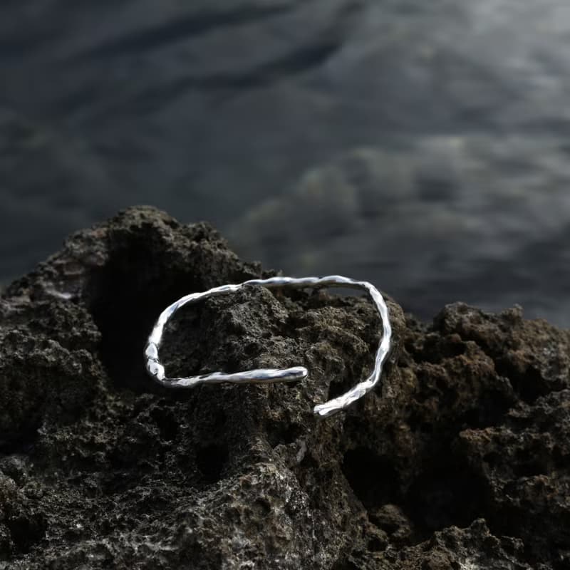 流 lyou 水之形 925純銀水波紋開口手鐲 手環 極簡細緻