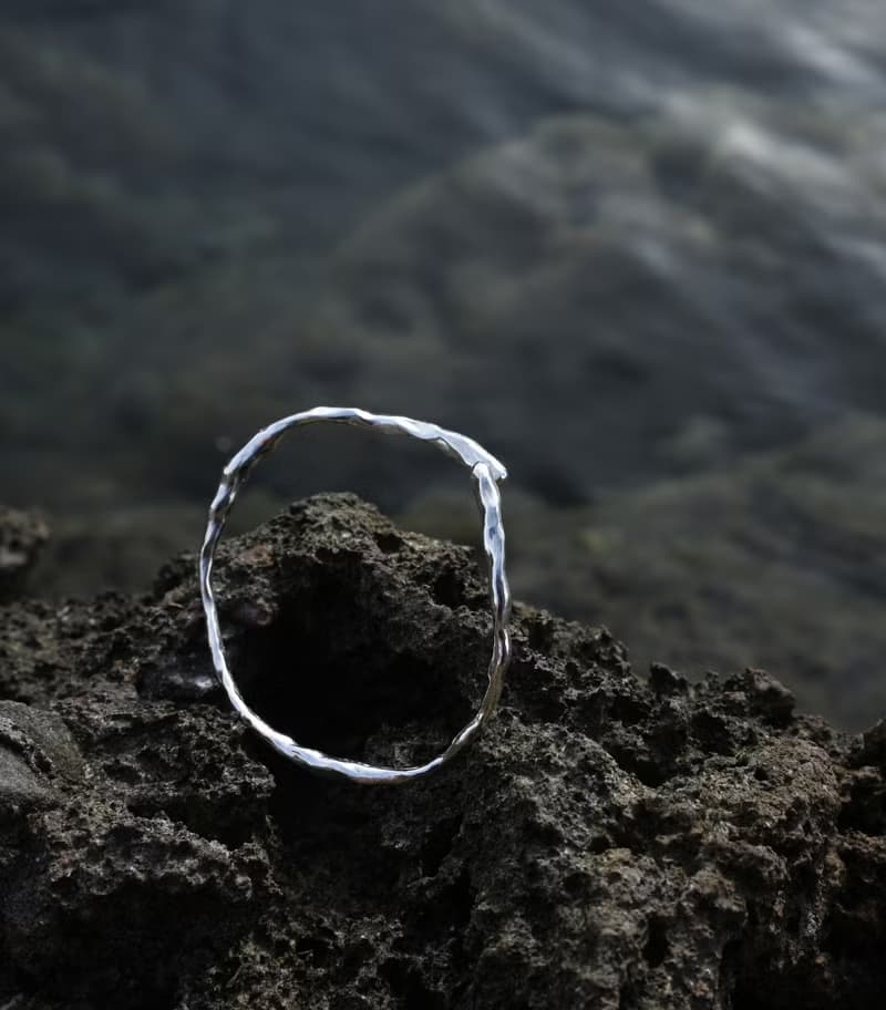 流 lyou 水之形 925純銀水波紋開口手鐲 手環 極簡細緻