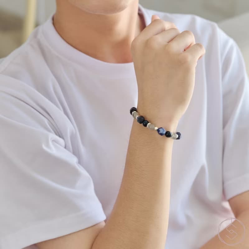 往昔 | 藍紋石 藍虎眼 拉長石 S925 | 男款水晶手鍊