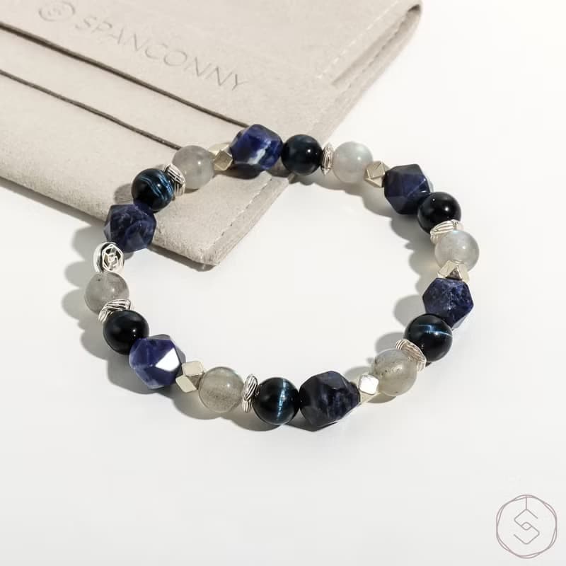 往昔 | 藍紋石 藍虎眼 拉長石 S925 | 男款水晶手鍊