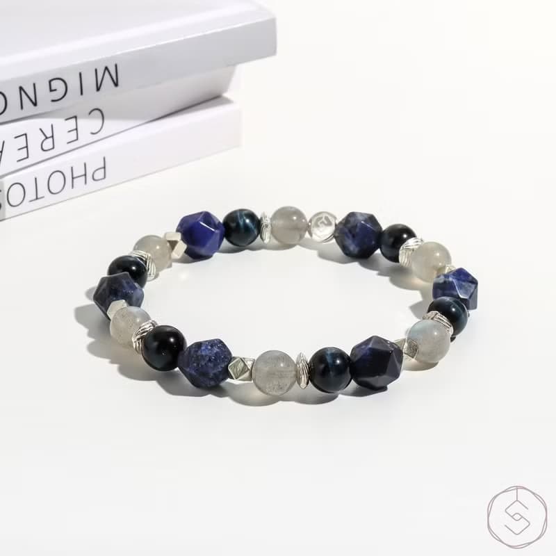 往昔 | 藍紋石 藍虎眼 拉長石 S925 | 男款水晶手鍊