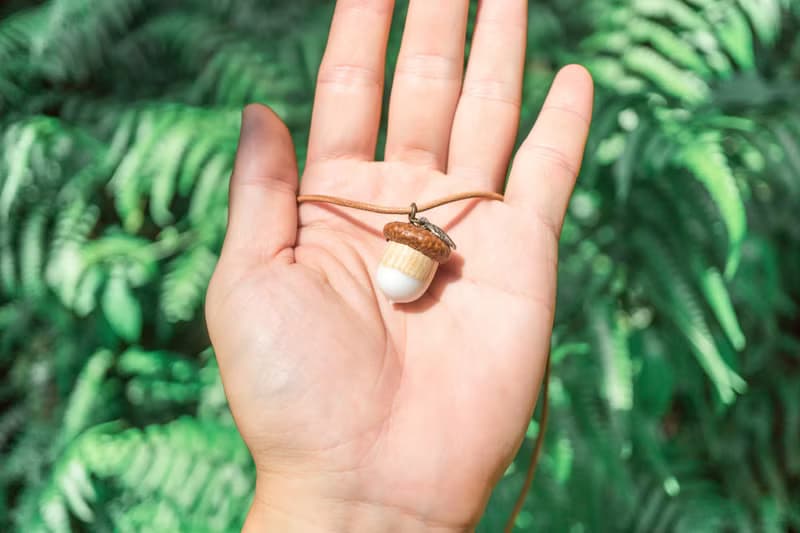 擴香項鍊 秋季霧面白樹脂栓木橡果