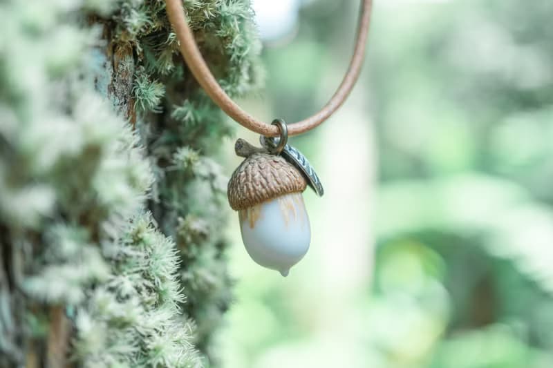 擴香項鍊 秋季霧面白樹脂栓木橡果