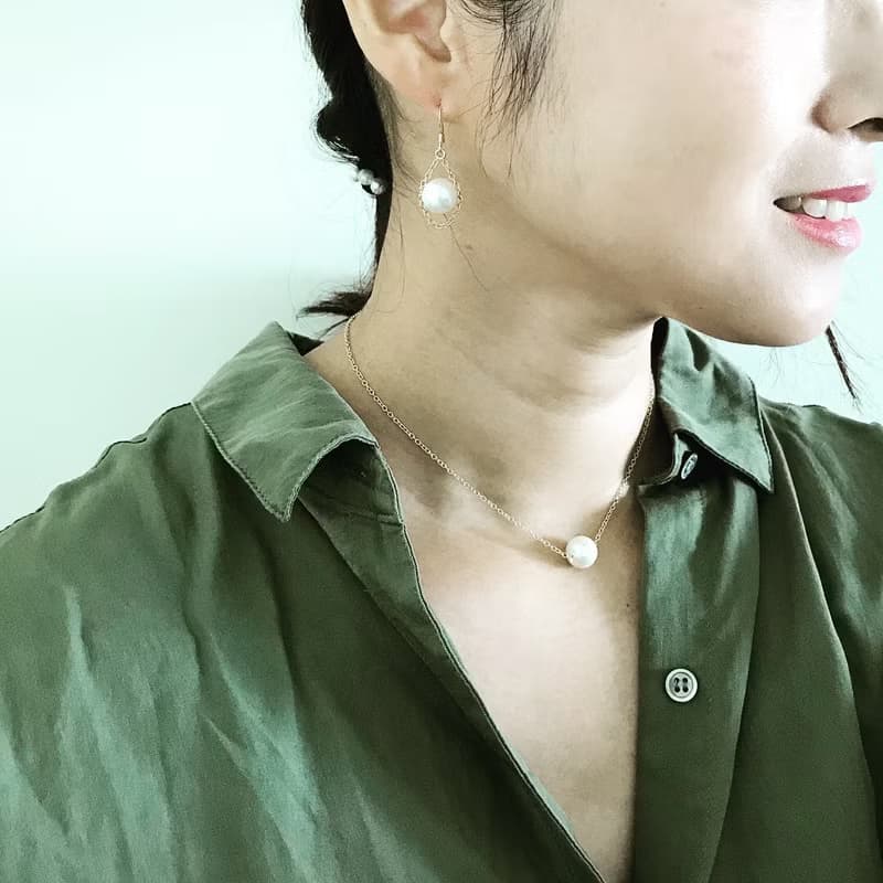 イヤリング&ピアス・一粒貝パールとチェーンのピアス・TrinityPr03