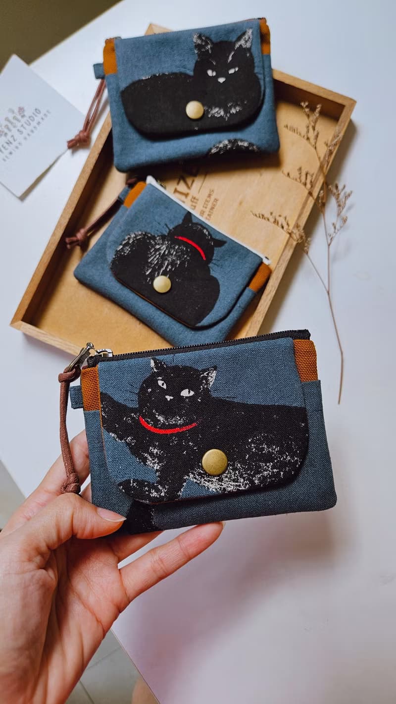 【掌心包系列】日本厭世黑貓 拉鍊零錢包