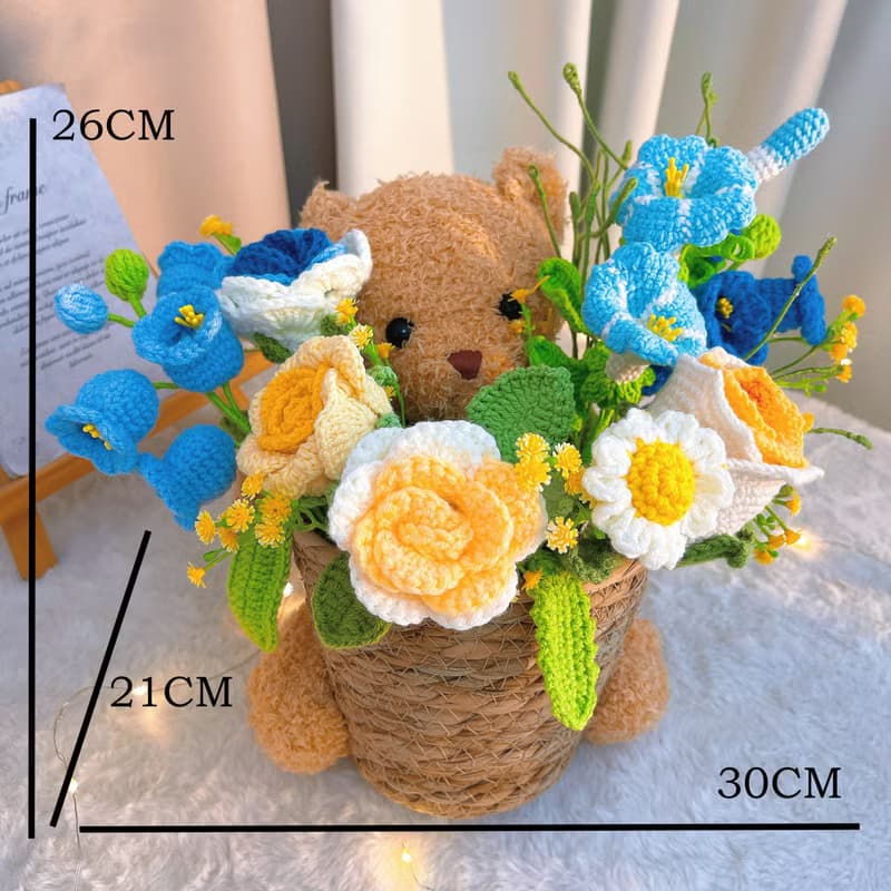 手作鉤織泰迪熊花束桶