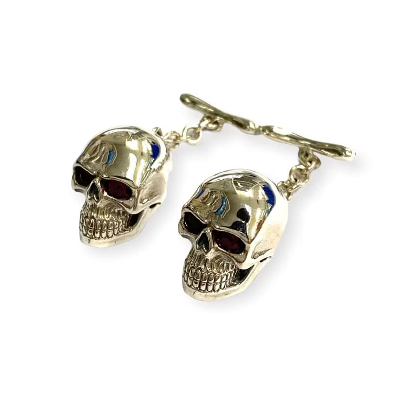 Gothic Style Skull with Ruby Cufflinks 925 Sterling Silver Mens Fathers Day Gift
