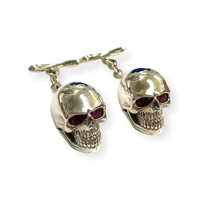 Gothic Style Skull with Ruby Cufflinks 925 Sterling Silver Mens Fathers Day Gift
