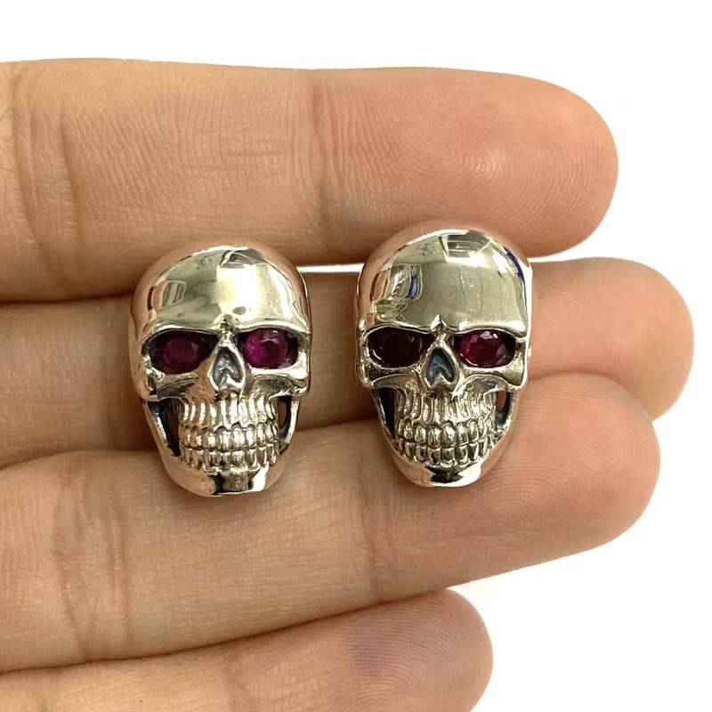 Gothic Style Skull with Ruby Cufflinks 925 Sterling Silver Mens Fathers Day Gift