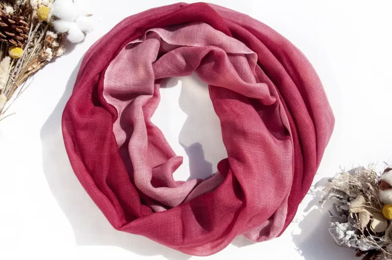 喀什米爾Cashmere/羊絨圍巾/純羊毛圍巾披巾/戒指絨披肩-漸層紅色