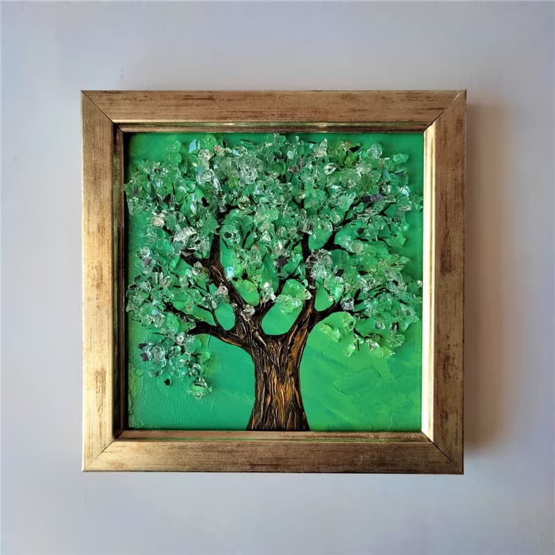 Miniature Tree of Life Wall Decoration Shiny Hanging Picture with Mirror Crumb