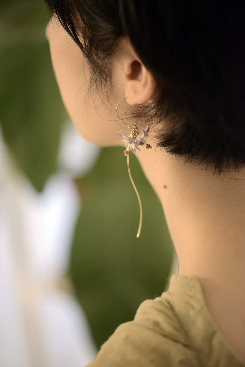 苦楝花流線款_手染皮塑純銀耳環