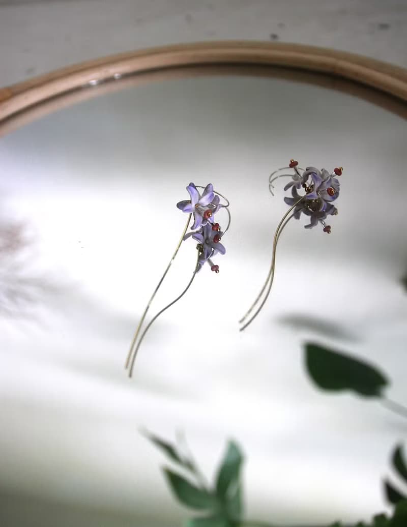 苦楝花流線款_手染皮塑純銀耳環