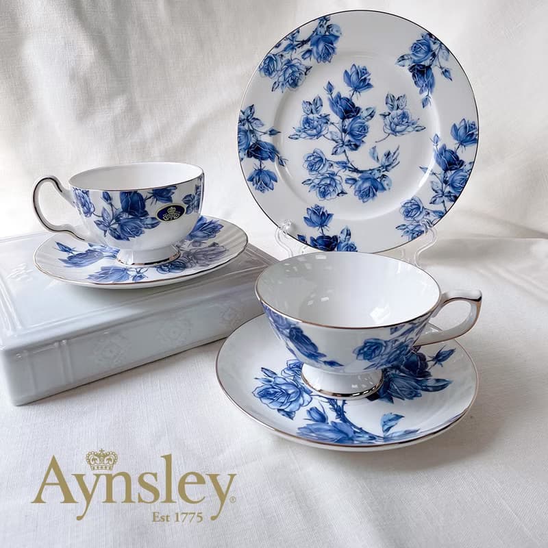 英國Aynsley 藍玫瑰系列 骨瓷餐盤20cm
