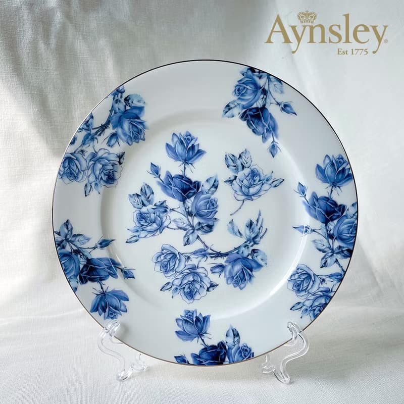英國Aynsley 藍玫瑰系列 骨瓷餐盤20cm