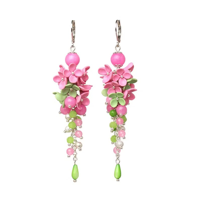 Pink Flower Earrings Foral Earrings Polymer Clay Jewelry Dangle Earrings