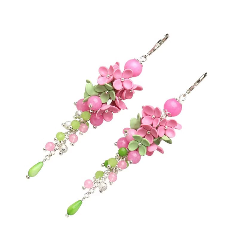 Pink Flower Earrings Foral Earrings Polymer Clay Jewelry Dangle Earrings