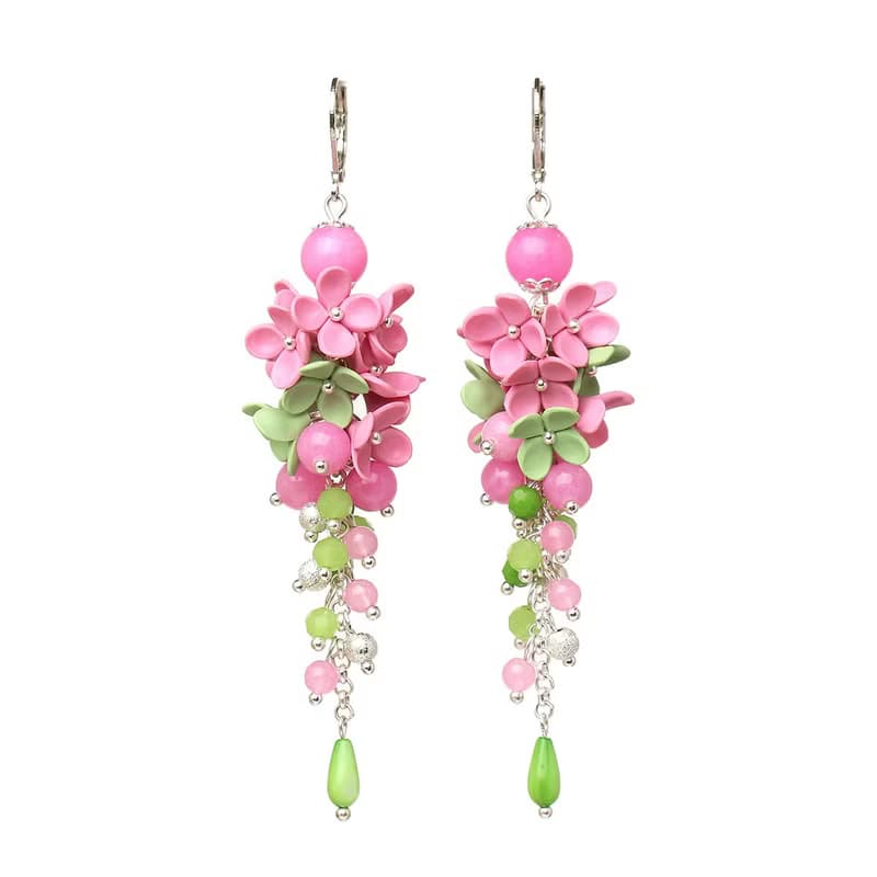 Pink Flower Earrings Foral Earrings Polymer Clay Jewelry Dangle Earrings