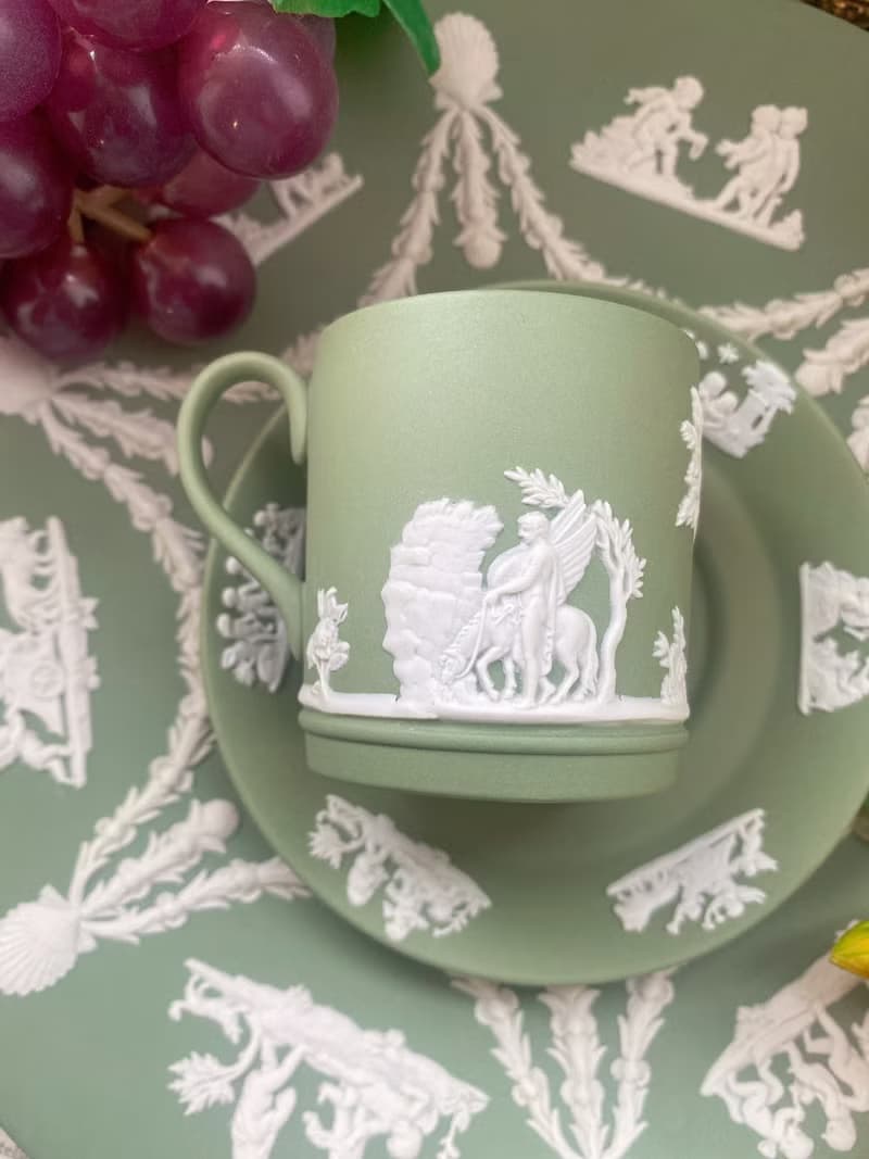 1950年 Wedgwood Jasper 英國製綠色浮雕咖啡杯 古董杯 庫存品