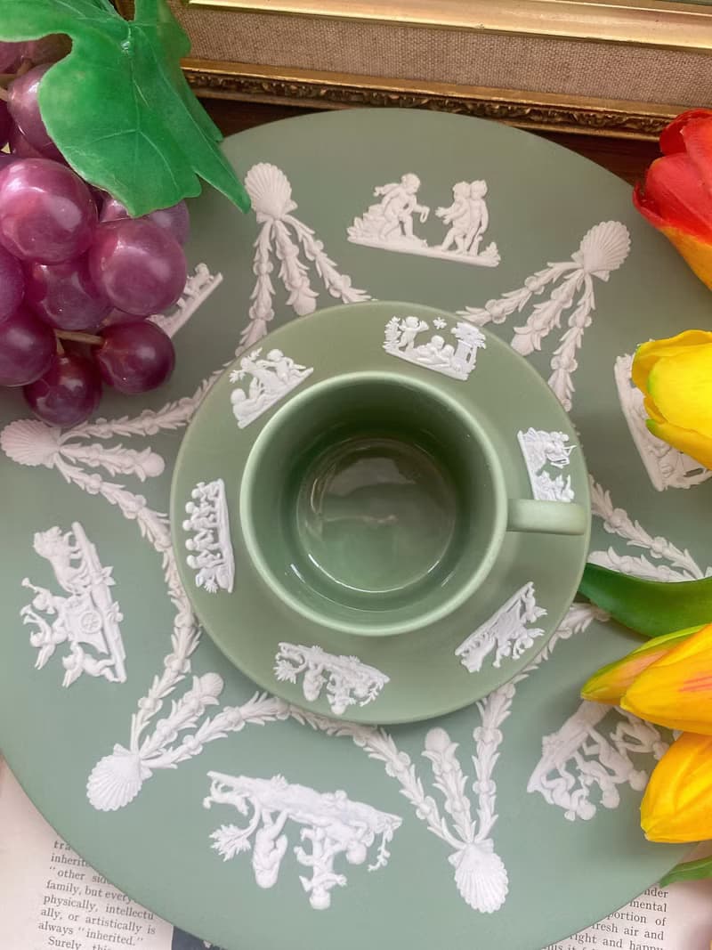 1950年 Wedgwood Jasper 英國製綠色浮雕咖啡杯 古董杯 庫存品
