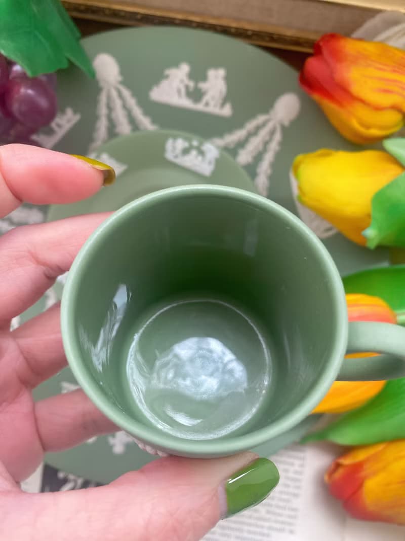 1950年 Wedgwood Jasper 英國製綠色浮雕咖啡杯 古董杯 庫存品