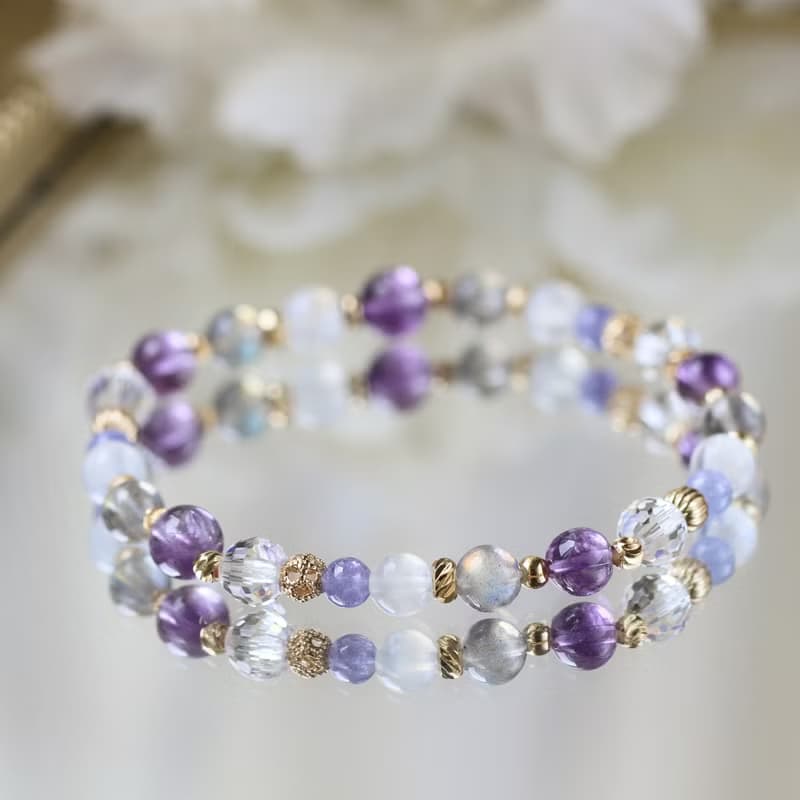 拉長石 月光石 紫水晶 坦桑石。花神咖啡館。智慧健康 水晶手鍊