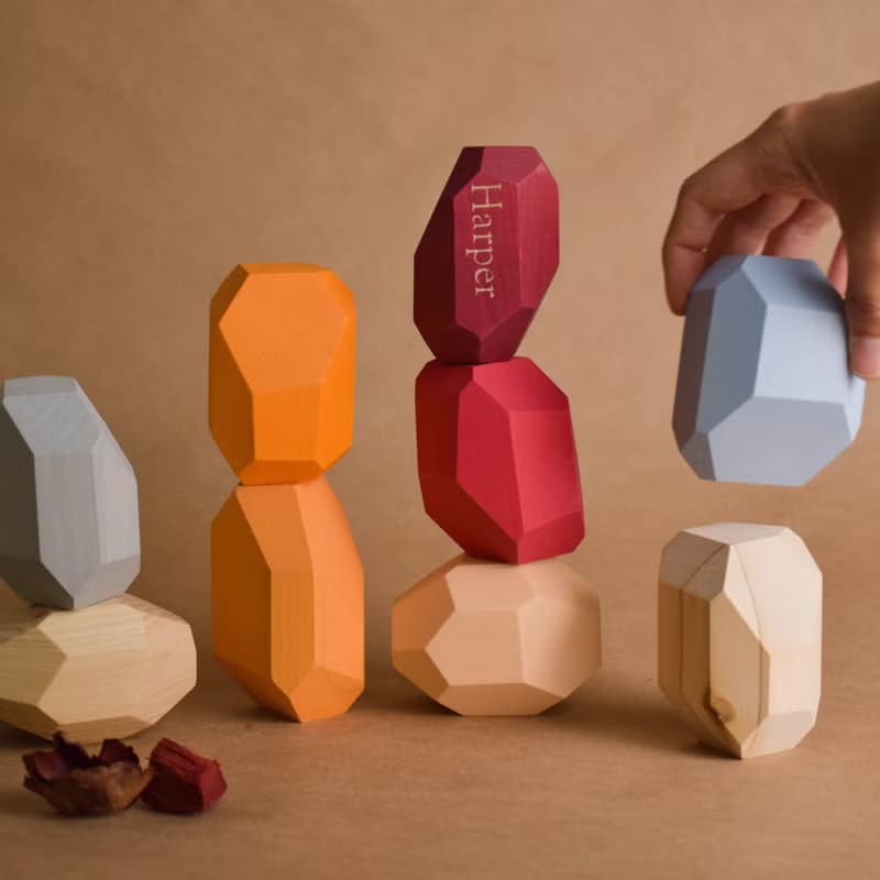 Wooden Stacking Stones Neutral Montessori Balance Blocks Toy Personalized Gift