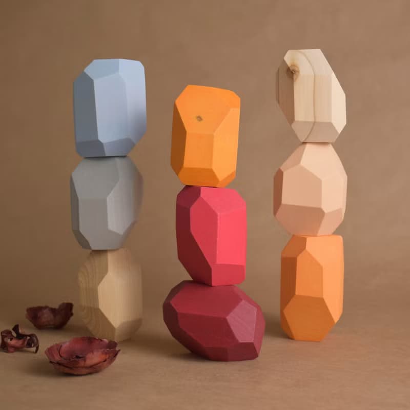 Wooden Stacking Stones Neutral Montessori Balance Blocks Toy Personalized Gift