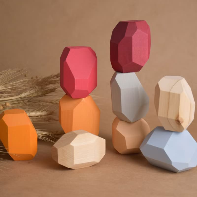 Wooden Stacking Stones Neutral Montessori Balance Blocks Toy Personalized Gift