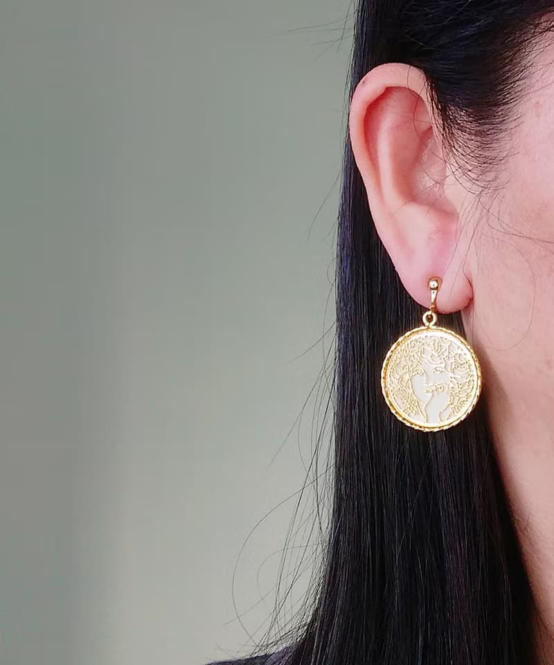 vintage jewelry  罕見 1971 JANMAX 慕夏藝術風格 夾式耳環