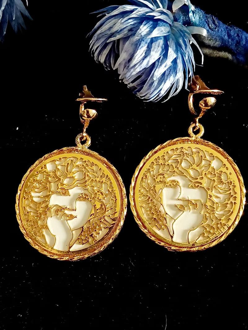 vintage jewelry  罕見 1971 JANMAX 慕夏藝術風格 夾式耳環