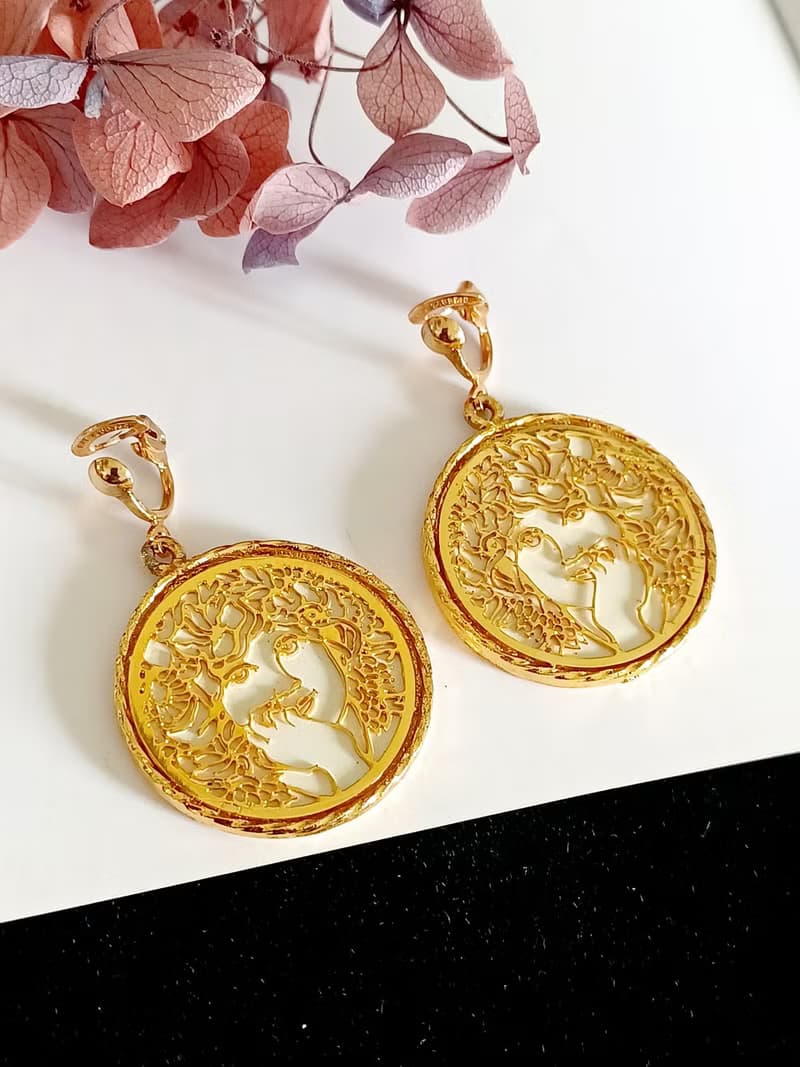 vintage jewelry  罕見 1971 JANMAX 慕夏藝術風格 夾式耳環
