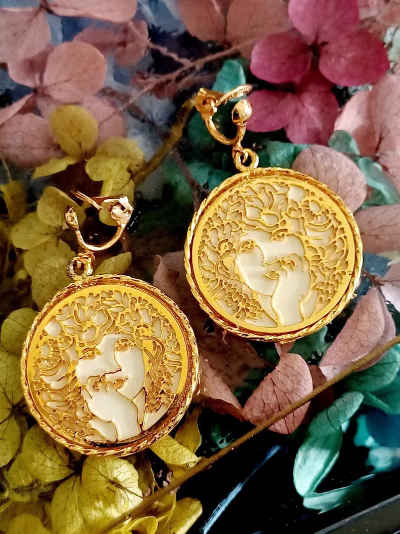 vintage jewelry  罕見 1971 JANMAX 慕夏藝術風格 夾式耳環