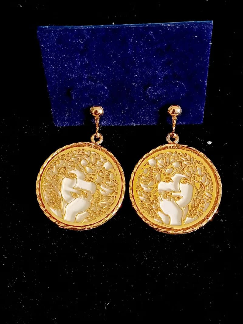 vintage jewelry  罕見 1971 JANMAX 慕夏藝術風格 夾式耳環