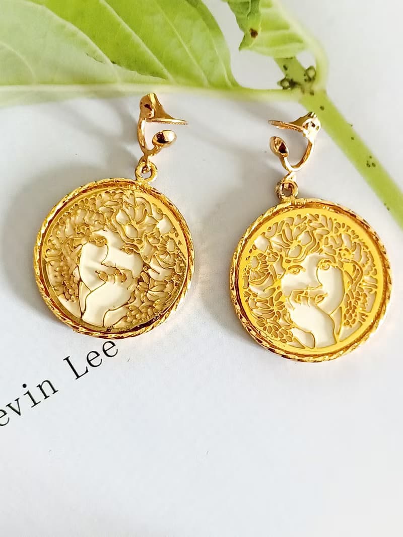vintage jewelry  罕見 1971 JANMAX 慕夏藝術風格 夾式耳環