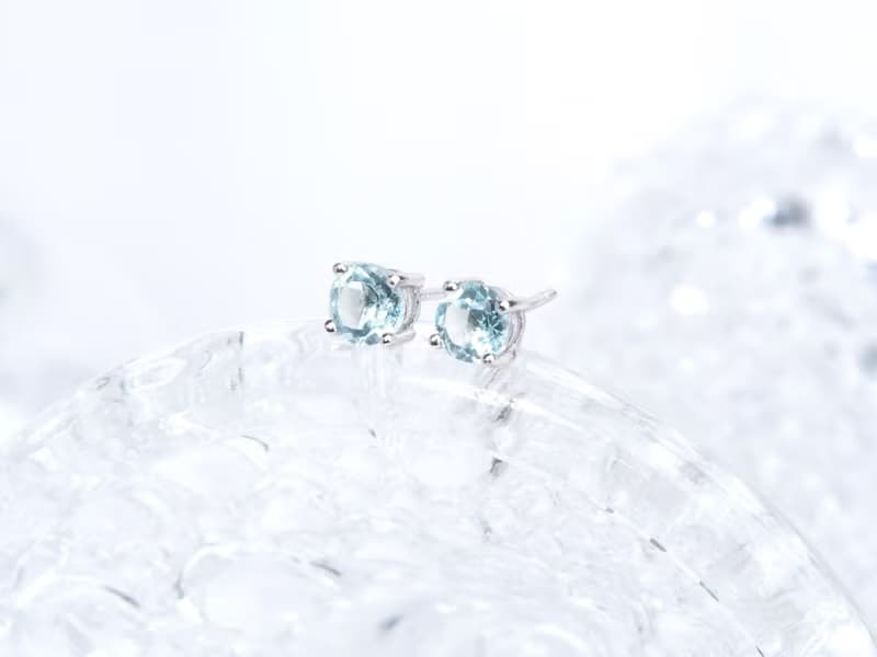 初雪 | 拓帕石 簡約圓形 單鑽爪鑲 耳環 耳針 生日禮物 畢業 職場