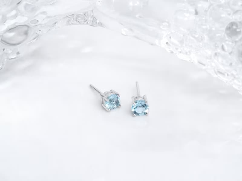 初雪 | 拓帕石 簡約圓形 單鑽爪鑲 耳環 耳針 生日禮物 畢業 職場