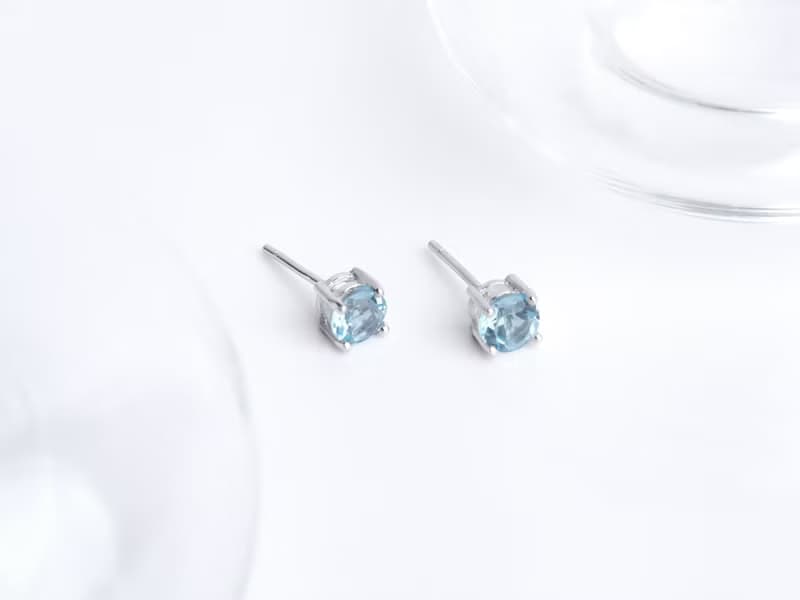 初雪 | 拓帕石 簡約圓形 單鑽爪鑲 耳環 耳針 生日禮物 畢業 職場