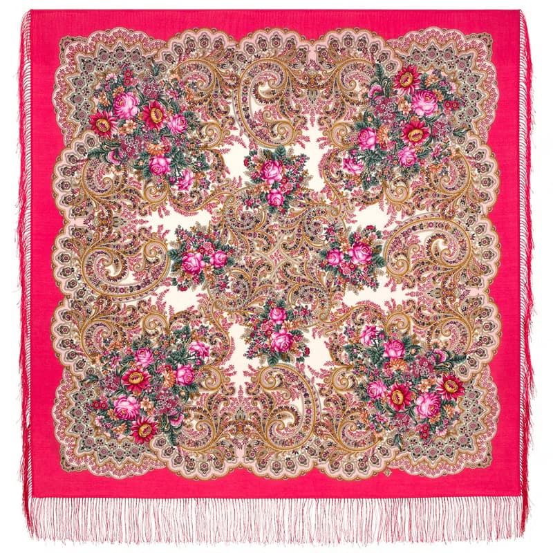 Pavlovo Posad Russian Shawl 100% Wool Scarf 125x125 cm Wrap Silk Fringe 2105-5