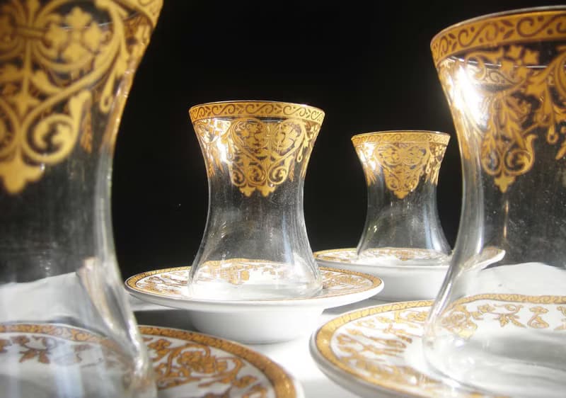 【老時光 OLD-TIME】早期二手土耳其玻璃茶具組(6杯6盤為一組)