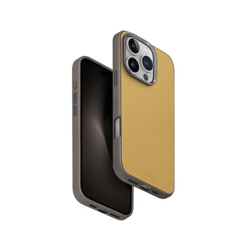 iPhone 16系列 Lyden Ds耐刮皮革磁吸手機殼-金絲雀黃/淺灰
