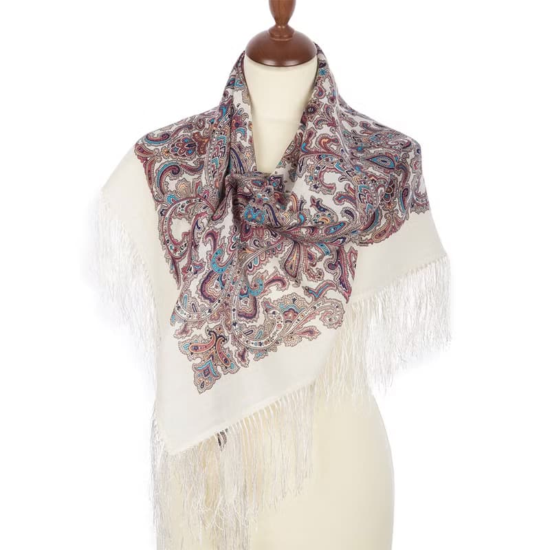 Authentic Pavlovo Posad Russian Shawl Scarf Soft 100% Wool 89x89 cm 1638-3
