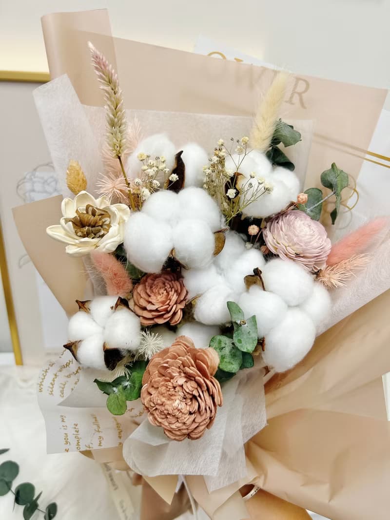 棉花糖奶茶花束 乾燥花 棉花 永生花 花束 告白 情人節 畢業 生日