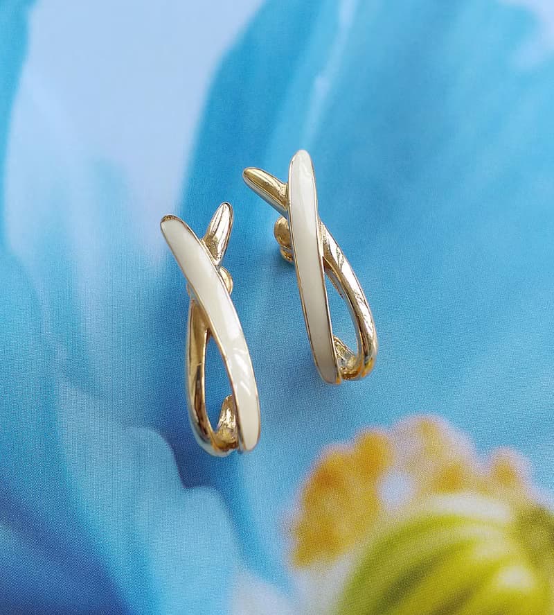 Vintage Jewelry 西洋古董飾品 TRIFARI 簡約 C圈 琺瑯 針式耳環