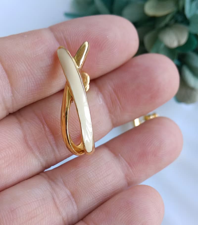 Vintage Jewelry 西洋古董飾品 TRIFARI 簡約 C圈 琺瑯 針式耳環