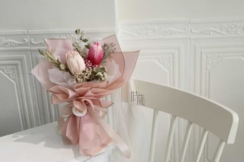 粉嫩 鬱金香 乾燥花花束